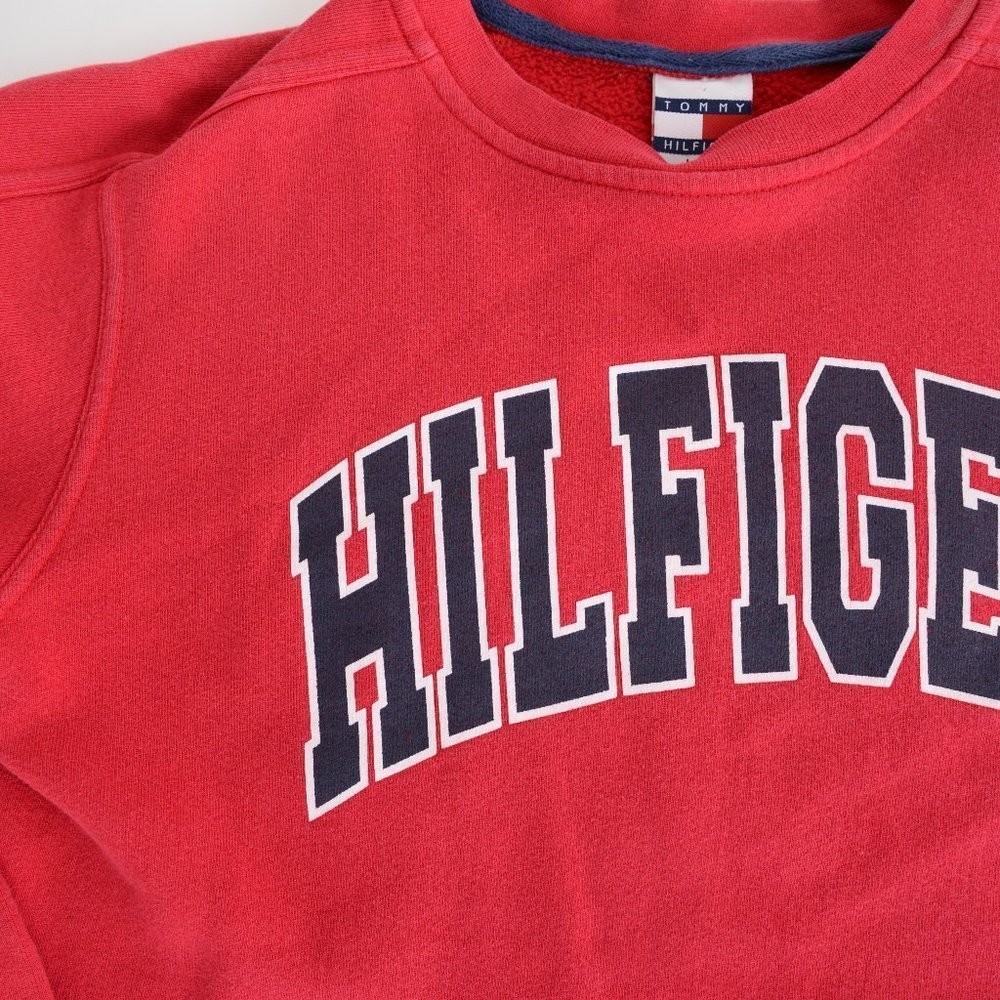 Vintage  90's Y2K Tommy Hilfiger Red Crewneck Sweater Size Large - Picture 11 of 13